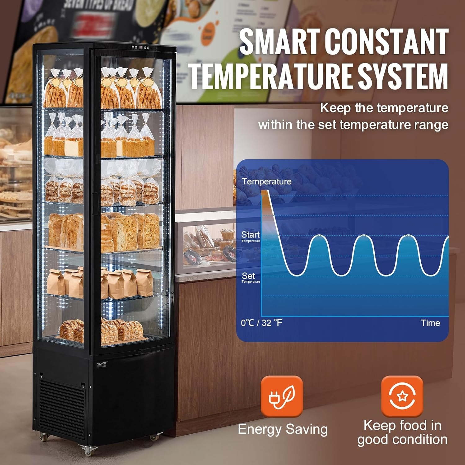 image:imageVEVOR Refrigerated Display Case 98 CuFt278L Large Pastry Display Case 5Tier Commercial Display Refrigerator with LED Lighting TURBO Cooling FrostFree AirCooling for Bakery98 CuFt