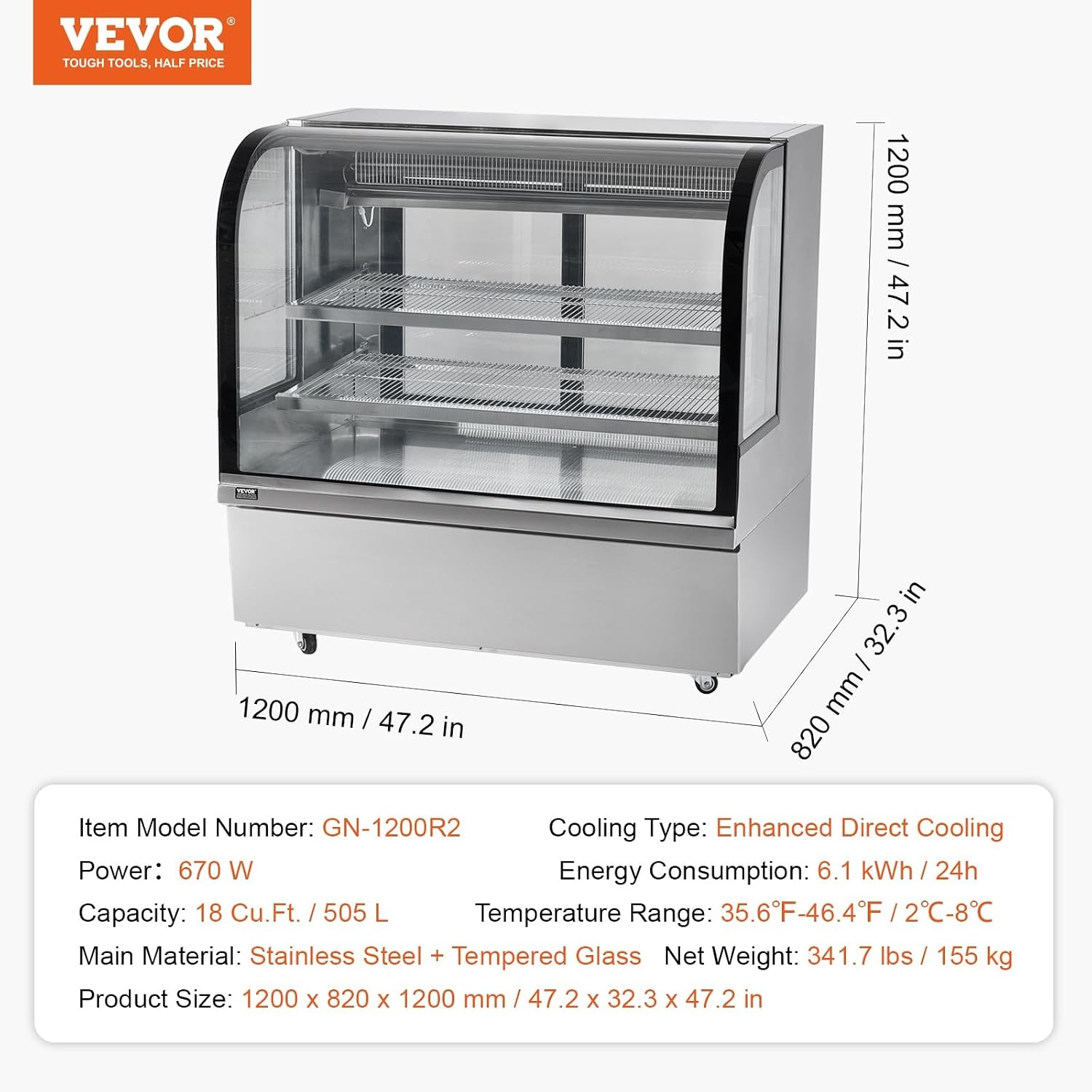 image:imageVEVOR Refrigerated Display Case 98 CuFt278L Large Pastry Display Case 5Tier Commercial Display Refrigerator with LED Lighting TURBO Cooling FrostFree AirCooling for Bakery18 CuFt
