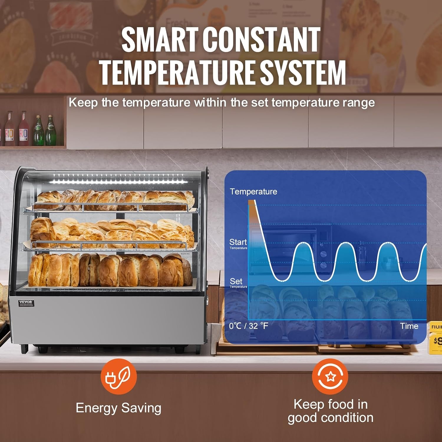 image:imageVEVOR Refrigerated Display Case 98 CuFt278L Large Pastry Display Case 5Tier Commercial Display Refrigerator with LED Lighting TURBO Cooling FrostFree AirCooling for Bakery42 CuFt