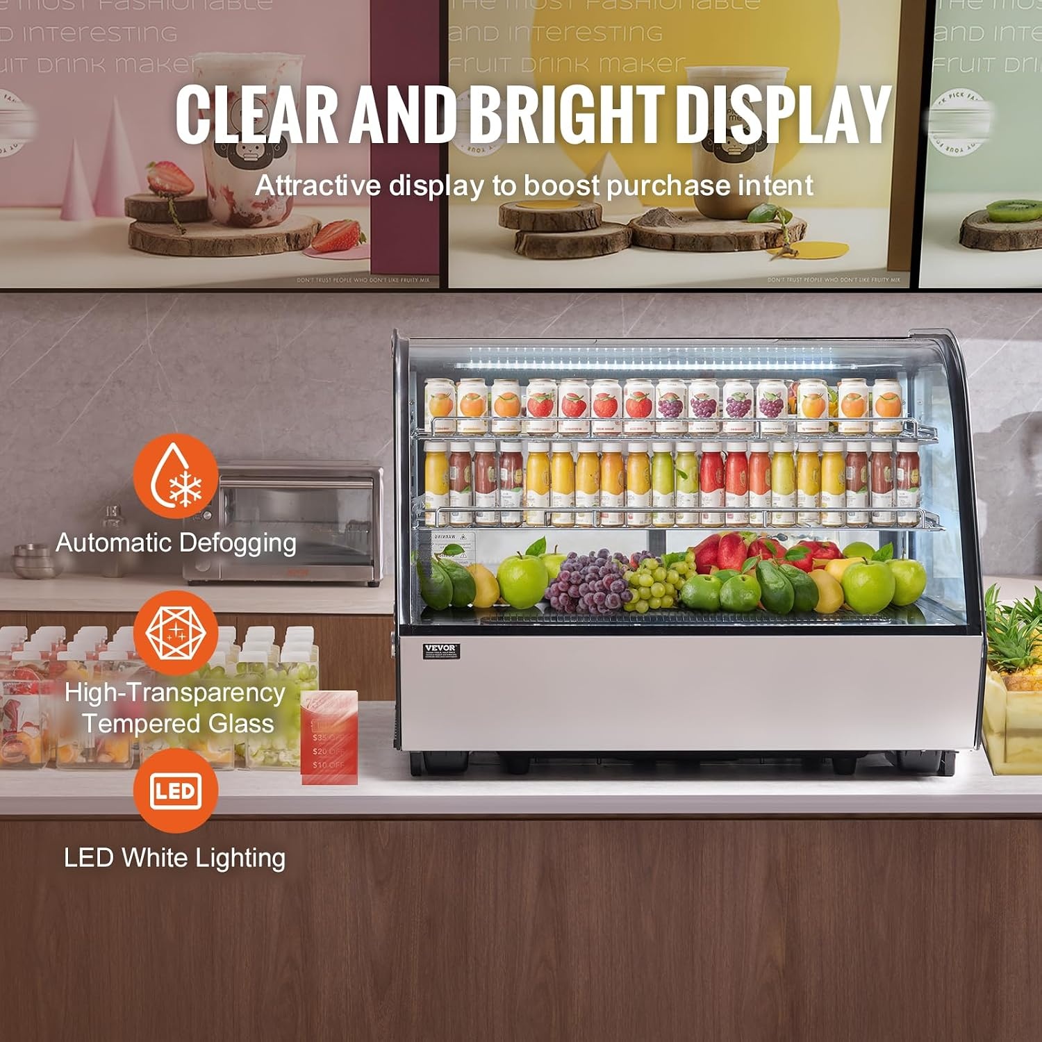image:imageVEVOR Refrigerated Display Case 98 CuFt278L Large Pastry Display Case 5Tier Commercial Display Refrigerator with LED Lighting TURBO Cooling FrostFree AirCooling for Bakery5 CuFt