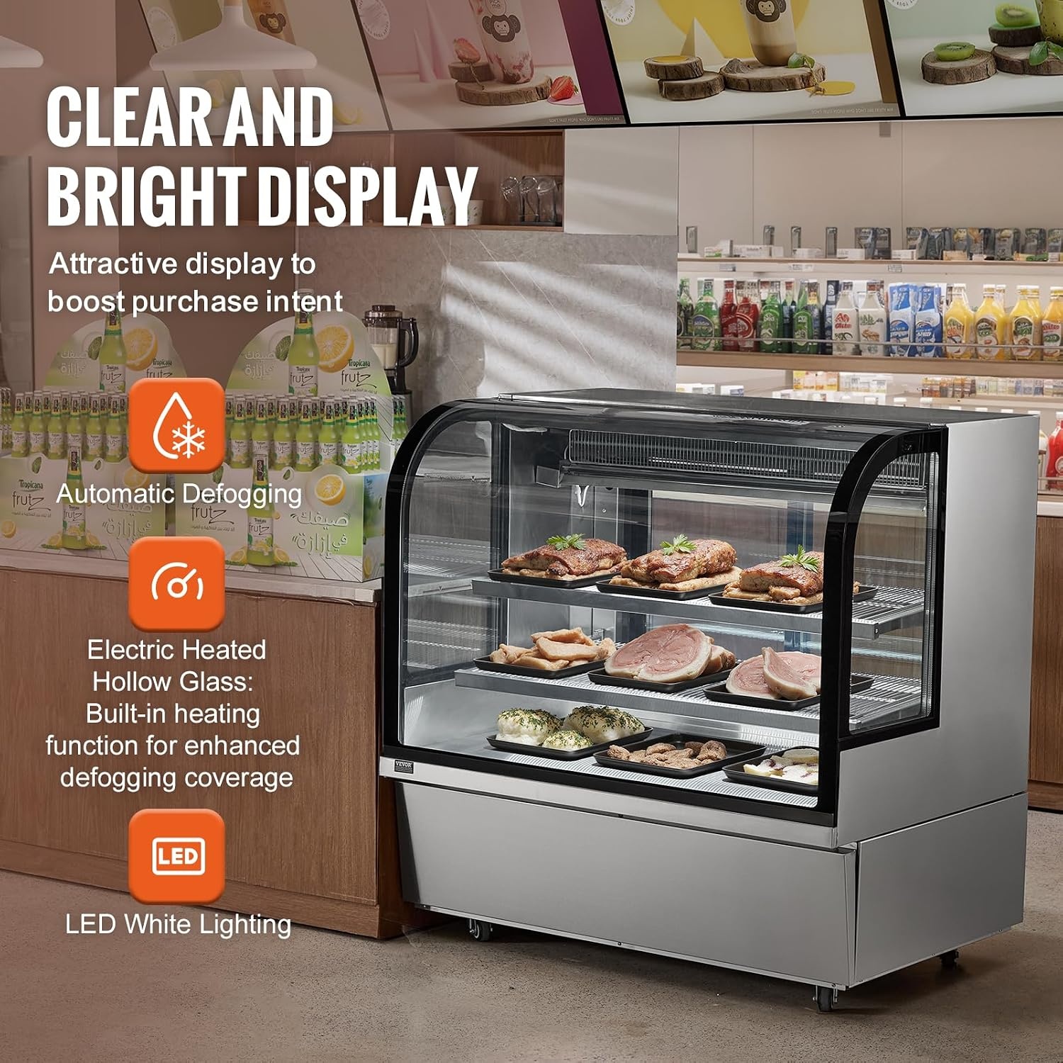 image:imageVEVOR Refrigerated Display Case 98 CuFt278L Large Pastry Display Case 5Tier Commercial Display Refrigerator with LED Lighting TURBO Cooling FrostFree AirCooling for Bakery18 CuFt