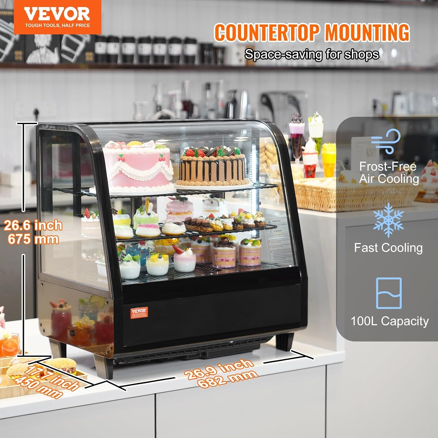 image:imageVEVOR Refrigerated Display Case 98 CuFt278L Large Pastry Display Case 5Tier Commercial Display Refrigerator with LED Lighting TURBO Cooling FrostFree AirCooling for Bakery35 CuFt
