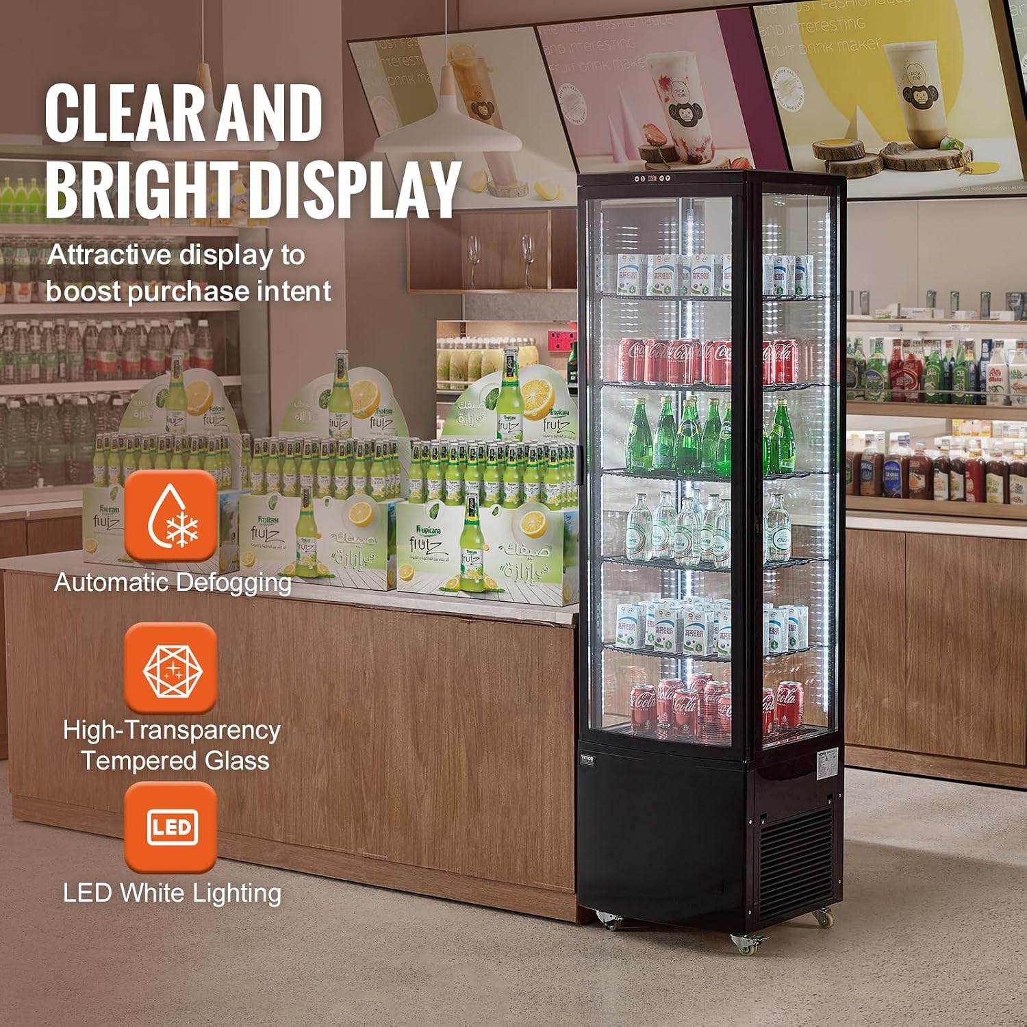 image:imageVEVOR Refrigerated Display Case 98 CuFt278L Large Pastry Display Case 5Tier Commercial Display Refrigerator with LED Lighting TURBO Cooling FrostFree AirCooling for Bakery98 CuFt