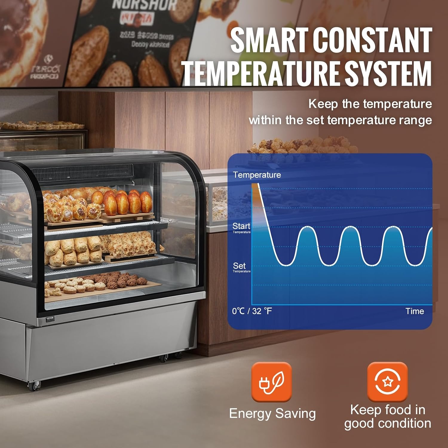 image:imageVEVOR Refrigerated Display Case 98 CuFt278L Large Pastry Display Case 5Tier Commercial Display Refrigerator with LED Lighting TURBO Cooling FrostFree AirCooling for Bakery18 CuFt