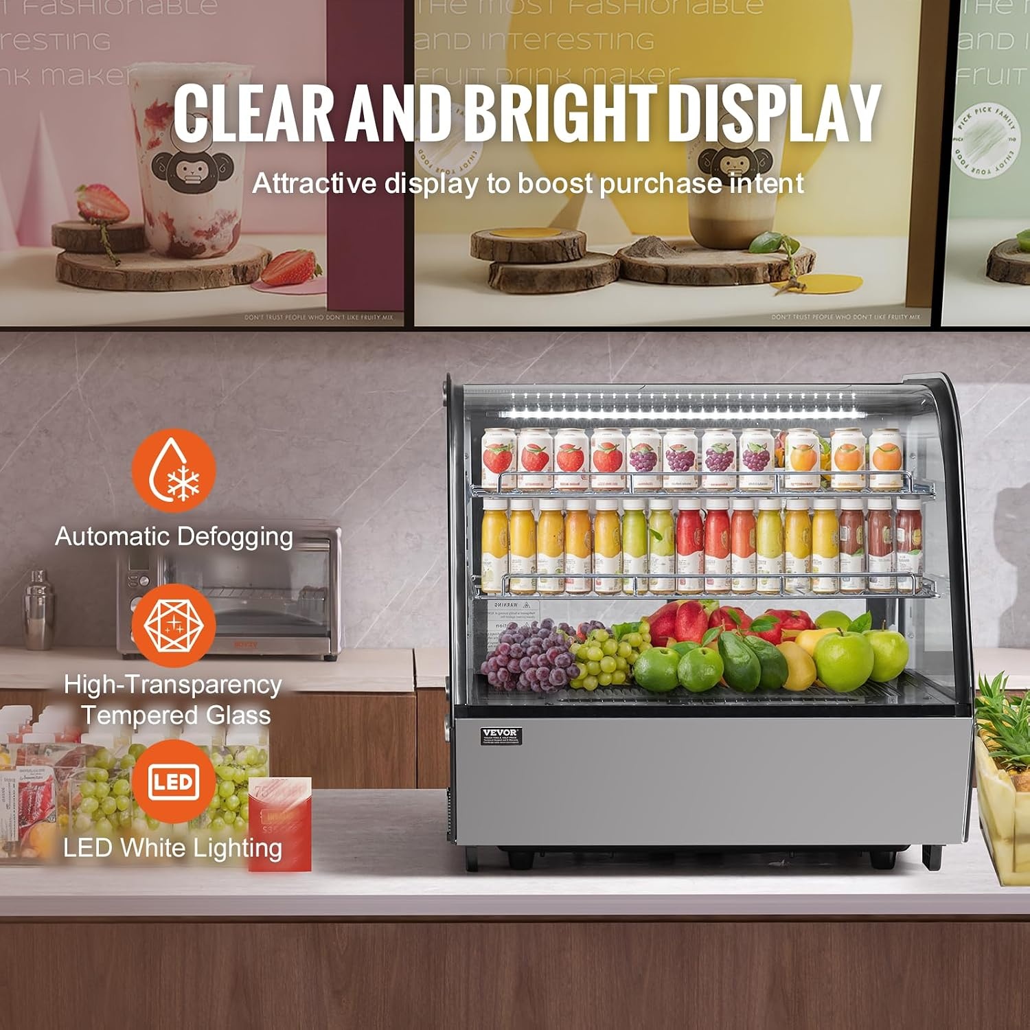 image:imageVEVOR Refrigerated Display Case 98 CuFt278L Large Pastry Display Case 5Tier Commercial Display Refrigerator with LED Lighting TURBO Cooling FrostFree AirCooling for Bakery42 CuFt