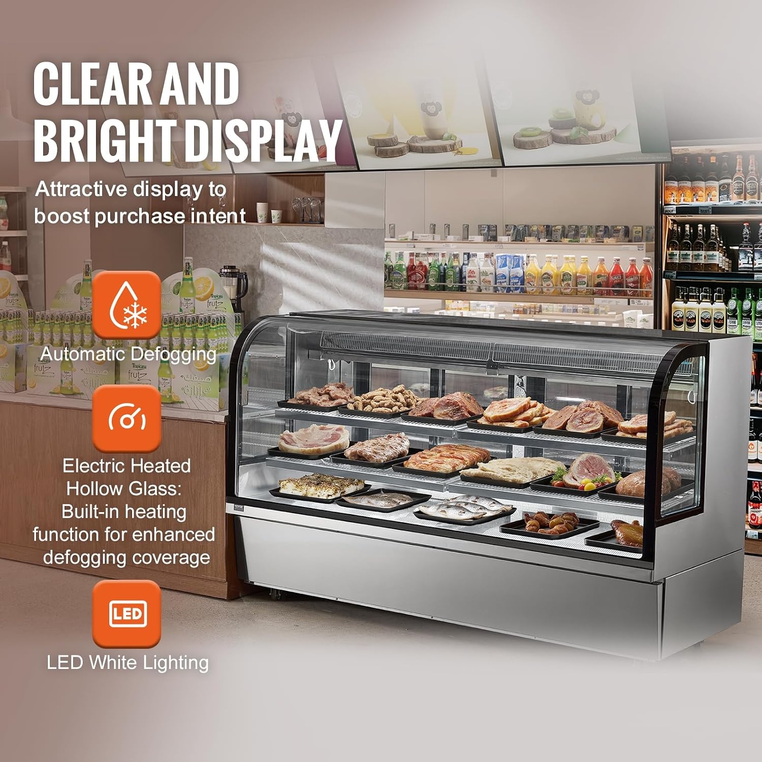 image:imageVEVOR Refrigerated Display Case 98 CuFt278L Large Pastry Display Case 5Tier Commercial Display Refrigerator with LED Lighting TURBO Cooling FrostFree AirCooling for Bakery32 CuFt