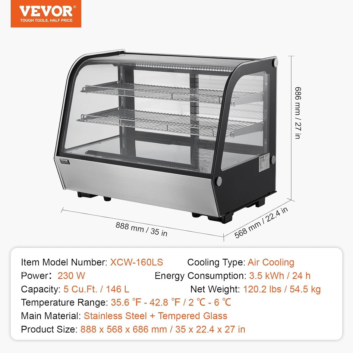 image:imageVEVOR Refrigerated Display Case 98 CuFt278L Large Pastry Display Case 5Tier Commercial Display Refrigerator with LED Lighting TURBO Cooling FrostFree AirCooling for Bakery5 CuFt