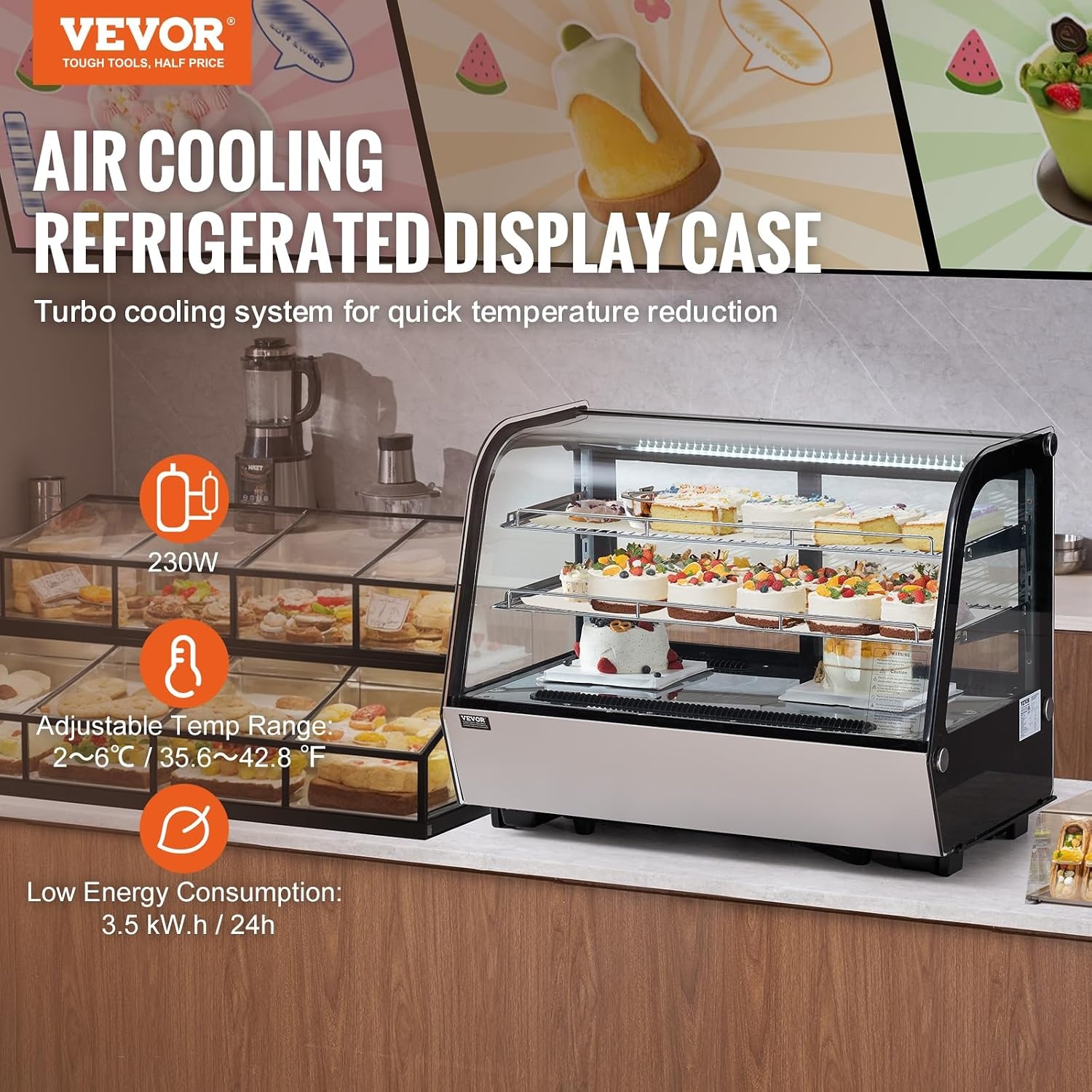 image:imageVEVOR Refrigerated Display Case 98 CuFt278L Large Pastry Display Case 5Tier Commercial Display Refrigerator with LED Lighting TURBO Cooling FrostFree AirCooling for Bakery5 CuFt