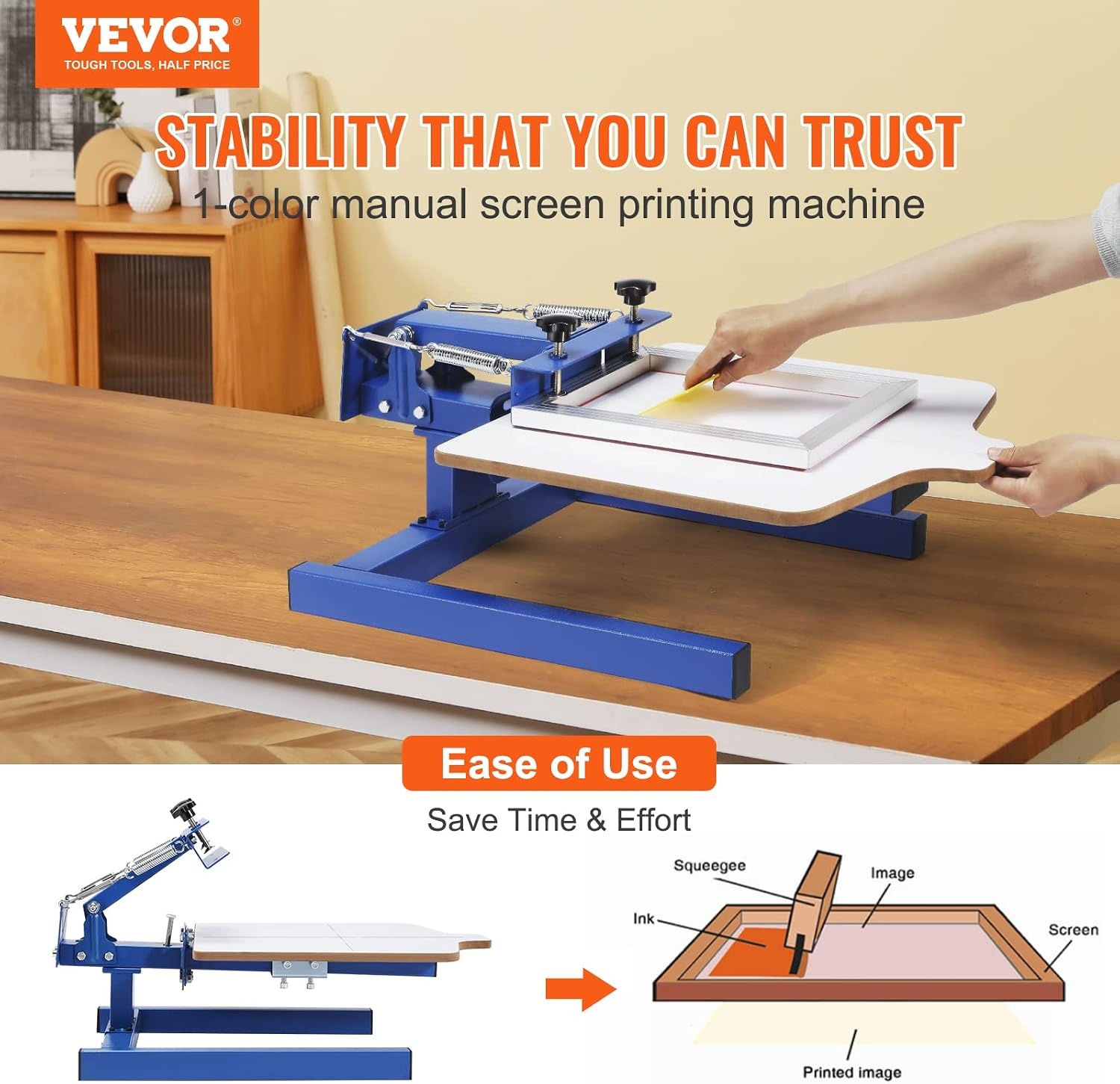 image:imageVEVOR Screen Printing Machine 1 Color 1 Station Silk Screen Printing Press 212x177in 54x45cm Screen Printing Press DoubleLayer Positioning Pallet Adjustable Tension for TShirt DIY Printing