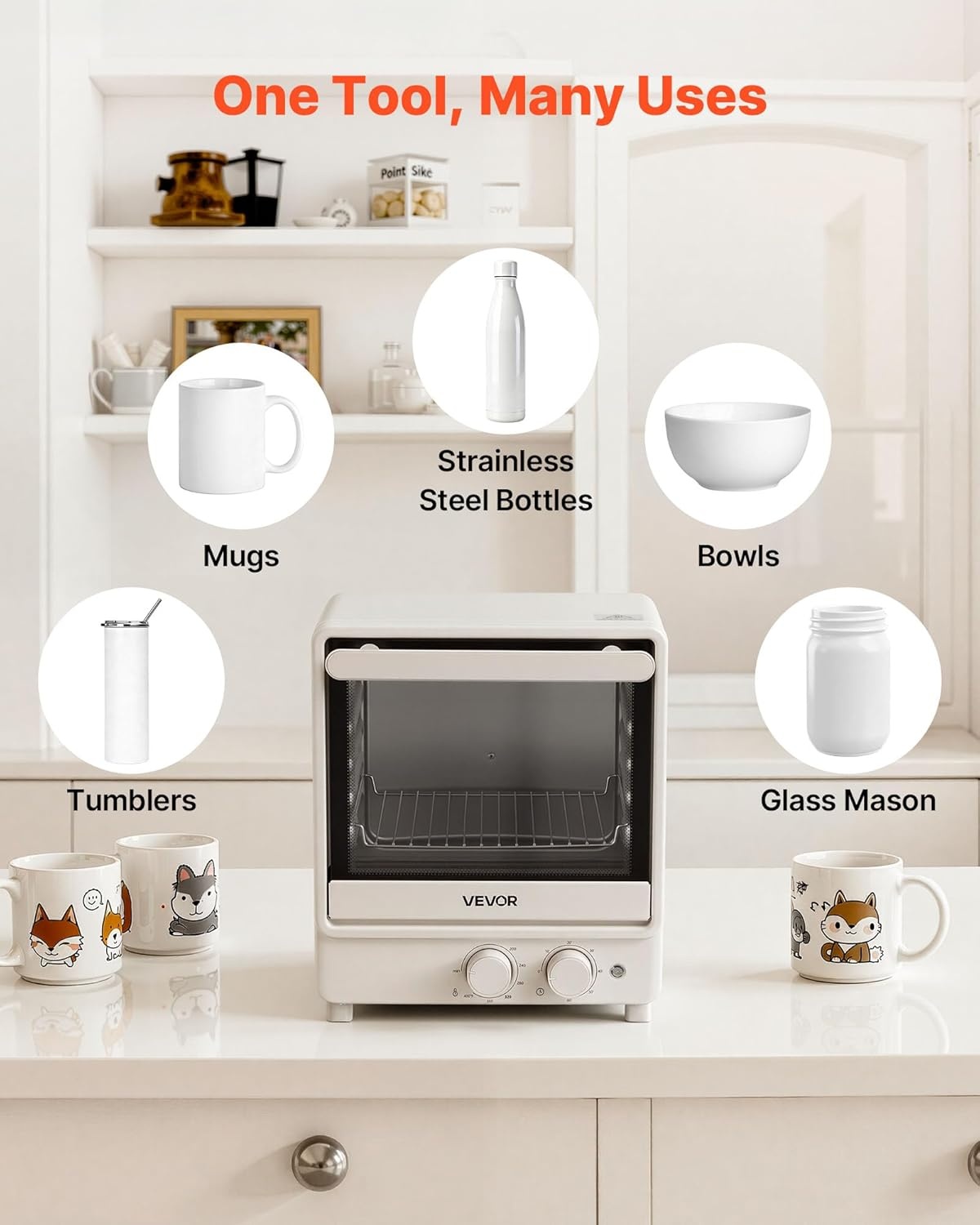 image:imageVEVOR Sublimation Oven Machine 13 Qt Fits 20oz Tumblers with 50 Shrink Films 1 Tape and 2 Heat Gloves Oven for Sublimation Blank Tumblers Mugs Bowls OffWhite13 Qt Heat Air Gun