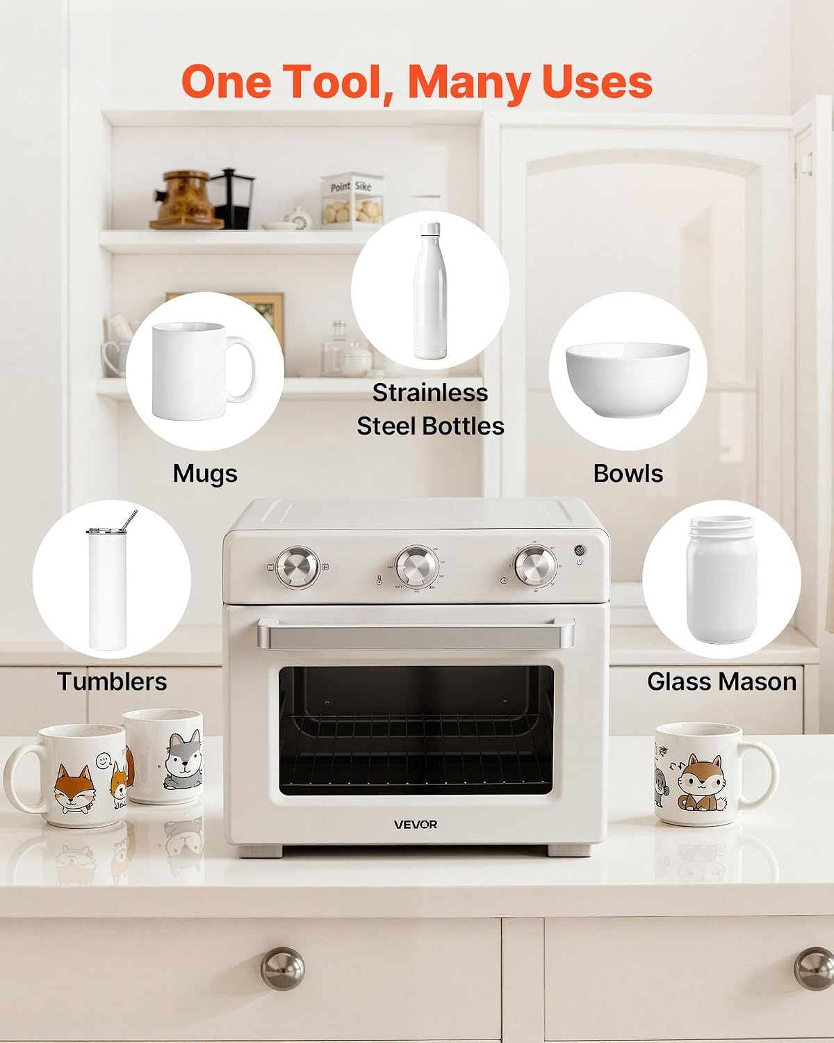 image:imageVEVOR Sublimation Oven Machine 13 Qt Fits 20oz Tumblers with 50 Shrink Films 1 Tape and 2 Heat Gloves Oven for Sublimation Blank Tumblers Mugs Bowls OffWhite26 Qt Heat Air Gun