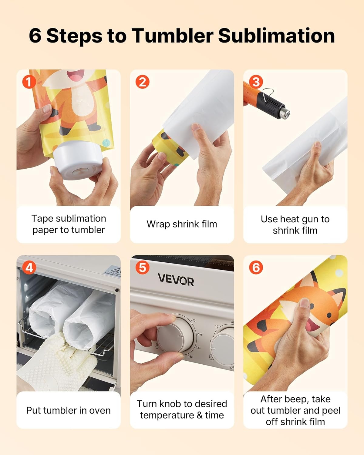 image:imageVEVOR Sublimation Oven Machine 13 Qt Fits 20oz Tumblers with 50 Shrink Films 1 Tape and 2 Heat Gloves Oven for Sublimation Blank Tumblers Mugs Bowls OffWhite13 Qt Heat Air Gun