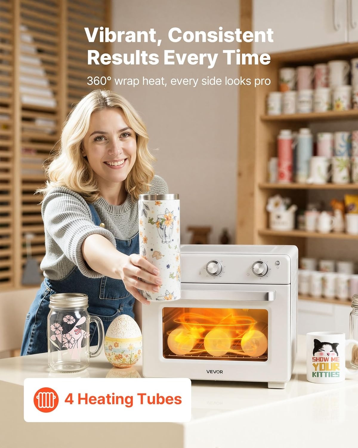 image:imageVEVOR Sublimation Oven Machine 13 Qt Fits 20oz Tumblers with 50 Shrink Films 1 Tape and 2 Heat Gloves Oven for Sublimation Blank Tumblers Mugs Bowls OffWhite26 Qt