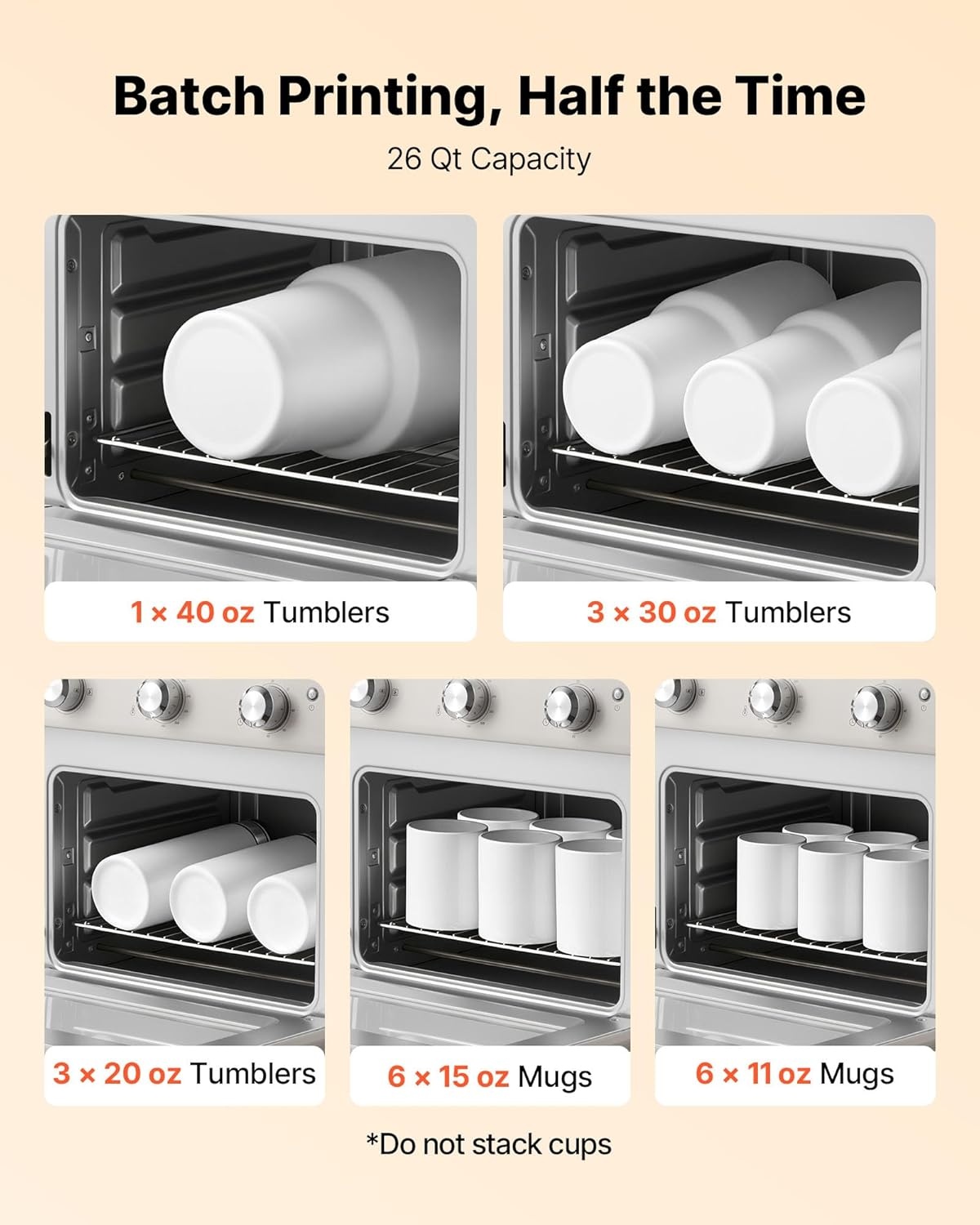 image:imageVEVOR Sublimation Oven Machine 13 Qt Fits 20oz Tumblers with 50 Shrink Films 1 Tape and 2 Heat Gloves Oven for Sublimation Blank Tumblers Mugs Bowls OffWhite26 Qt
