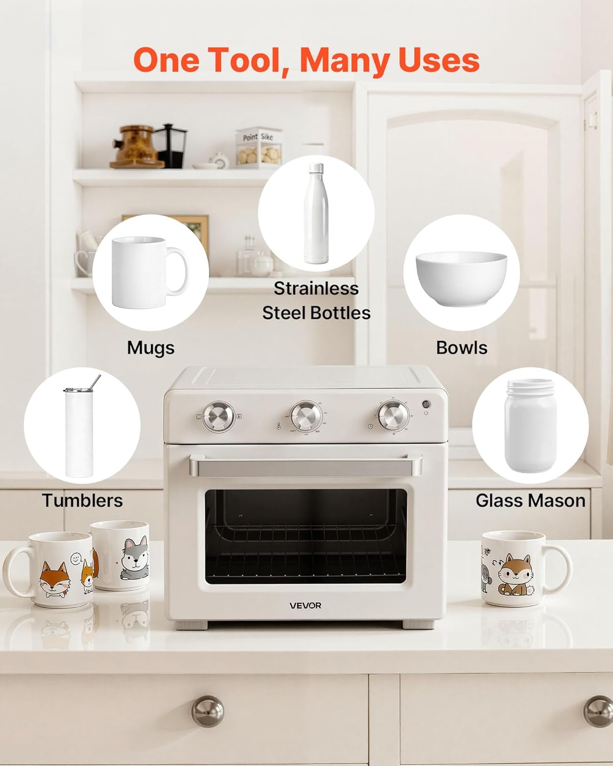 image:imageVEVOR Sublimation Oven Machine 13 Qt Fits 20oz Tumblers with 50 Shrink Films 1 Tape and 2 Heat Gloves Oven for Sublimation Blank Tumblers Mugs Bowls OffWhite26 Qt