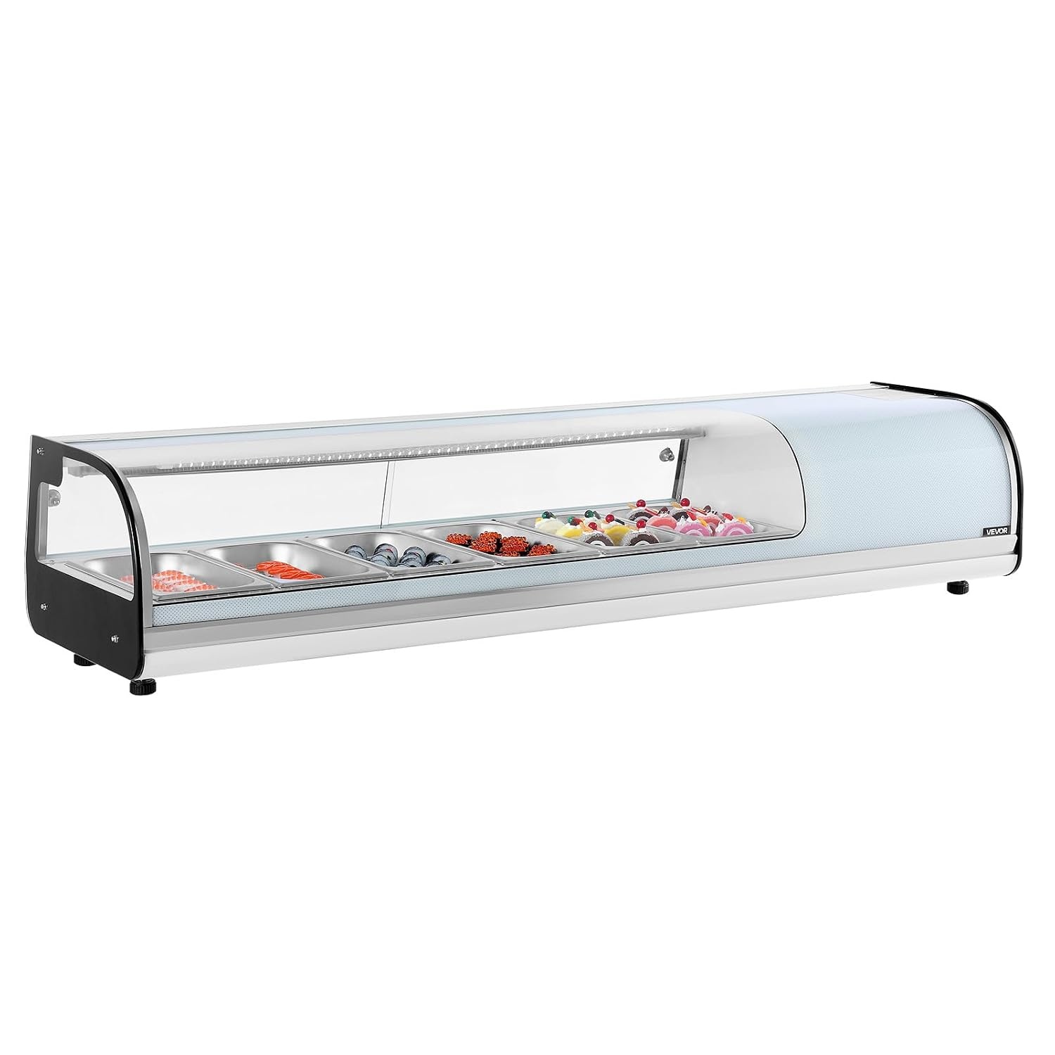 image:imageVEVOR Sushi Display Case Refrigerator 22 Cuft Commercial Sushi Case 6Pan Countertop Showcase with Curved Glass LED Lighting and Digital Temperature Control for SushiBar Restaurant Store