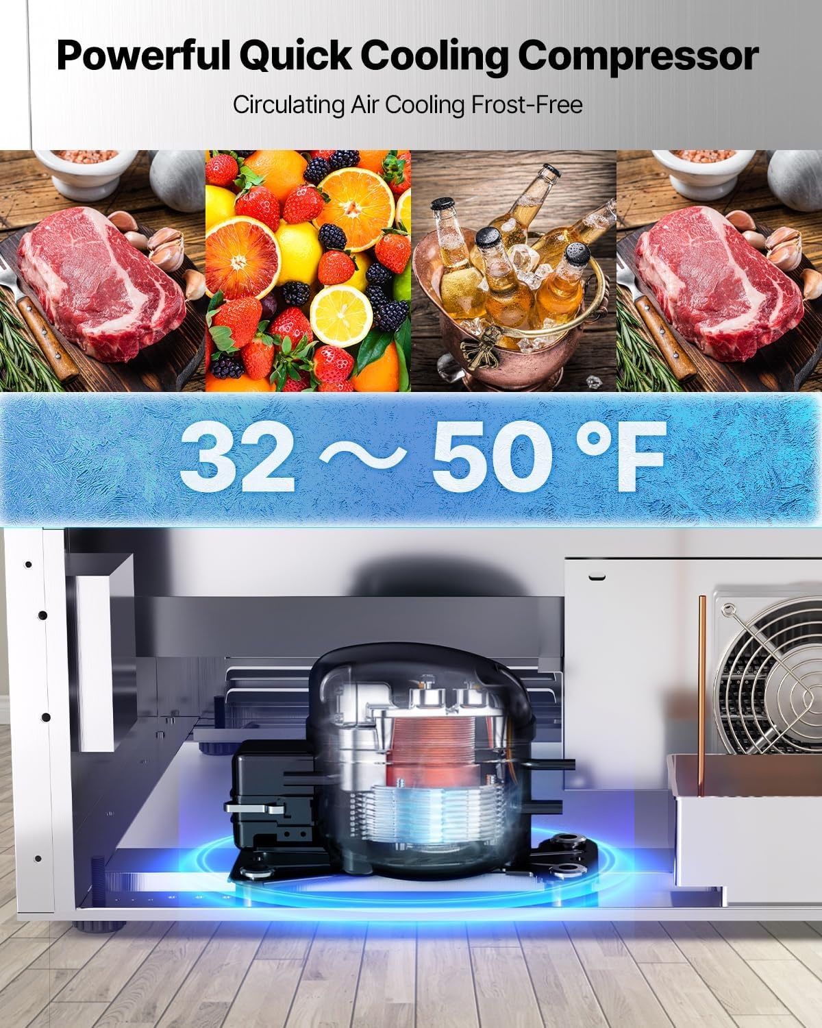 image:imageVEVOR Under Counter Drawer Refrigerator 24 In Stainless Steel Fridge with Temperature Control Dual Drawer Refrigerator with Powerful Compressor amp LED Display for Home Office and Commercial Use