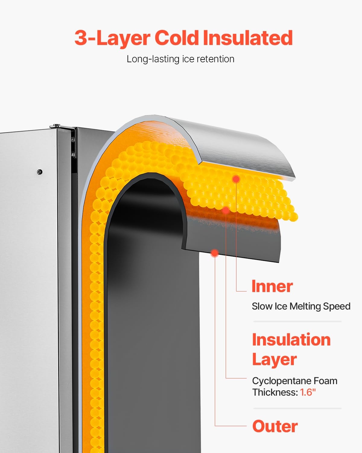 image:imageVEVOR Undercounter Builtin Ice Maker 15 LbsDay Under Counter Ice Maker Machine with Reversible Door Stainless Steel Freestanding Ice Maker for Commercial Home Kitchen No Drain RequiredNugget Ice with Drain