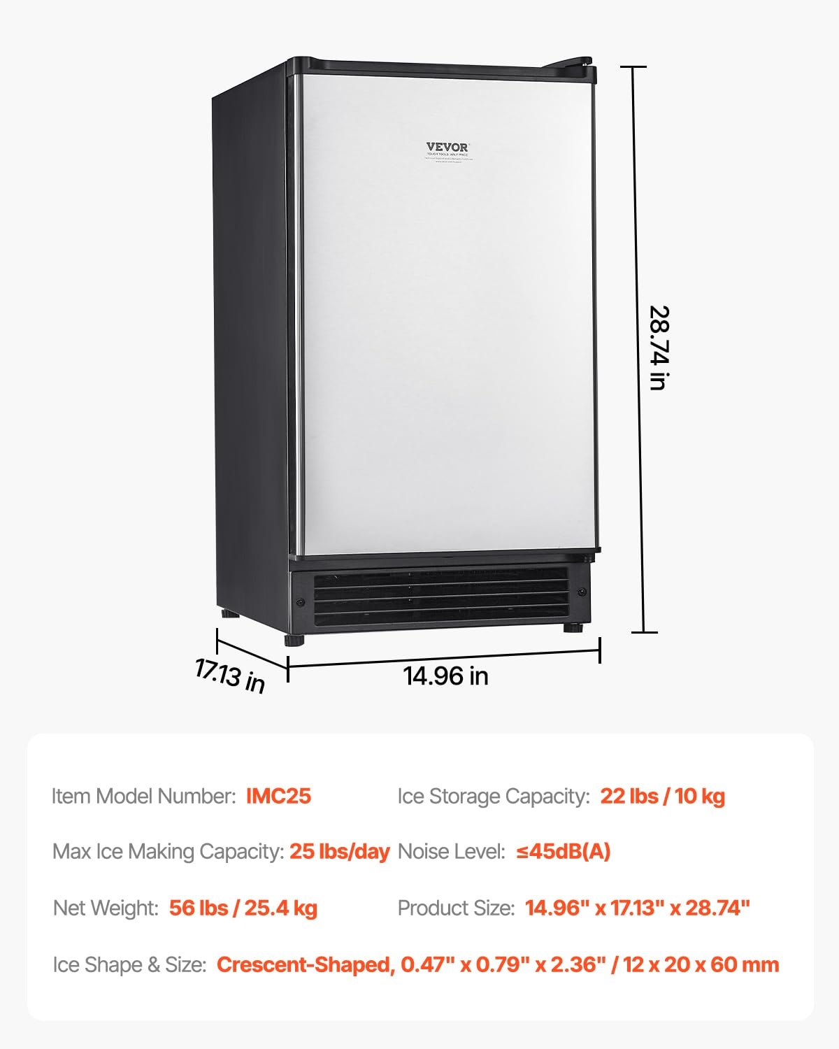 image:imageVEVOR Undercounter Builtin Ice Maker 15 LbsDay Under Counter Ice Maker Machine with Reversible Door Stainless Steel Freestanding Ice Maker for Commercial Home Kitchen No Drain RequiredCrescent Ice