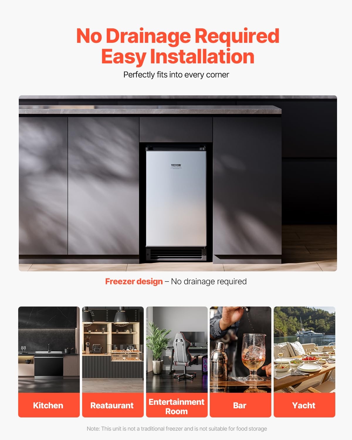 image:imageVEVOR Undercounter Builtin Ice Maker 15 LbsDay Under Counter Ice Maker Machine with Reversible Door Stainless Steel Freestanding Ice Maker for Commercial Home Kitchen No Drain RequiredCrescent Ice