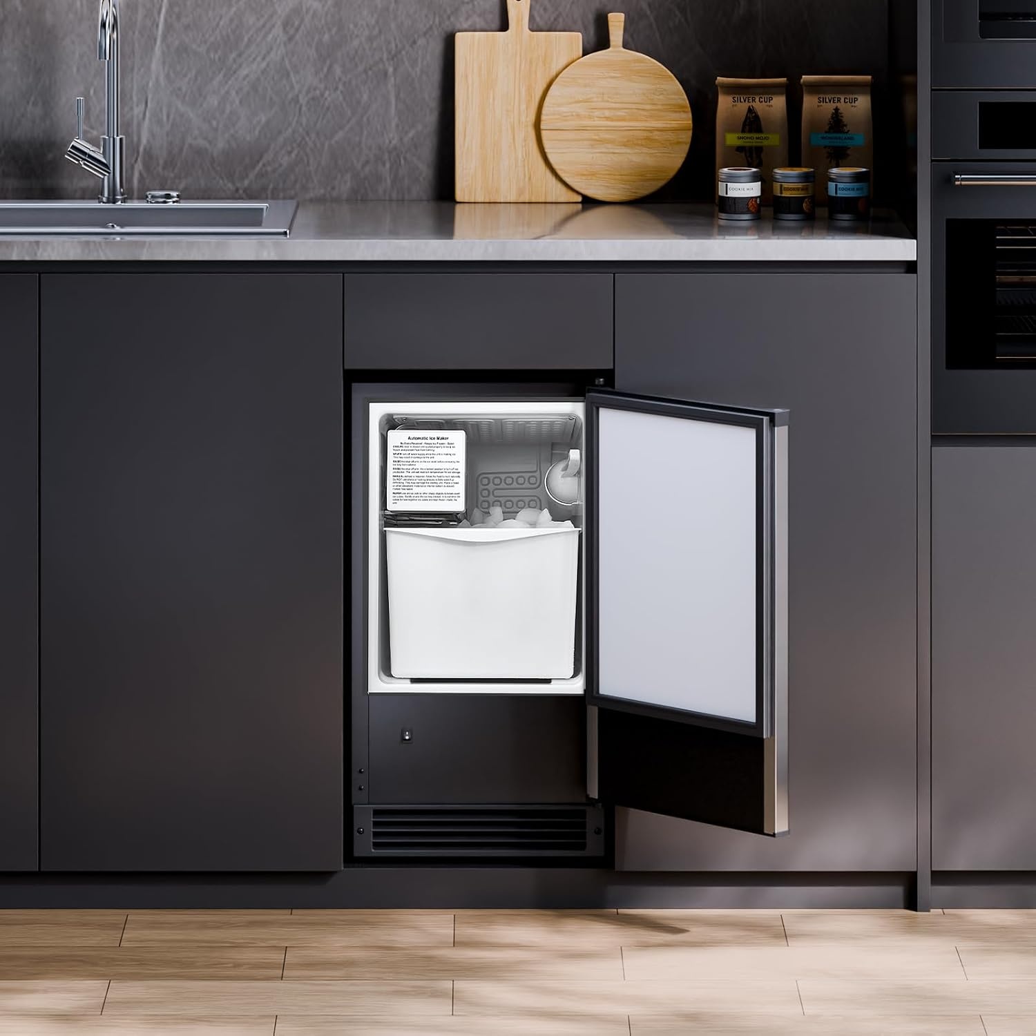 image:imageVEVOR Undercounter Builtin Ice Maker 15 LbsDay Under Counter Ice Maker Machine with Reversible Door Stainless Steel Freestanding Ice Maker for Commercial Home Kitchen No Drain RequiredCrescent Ice