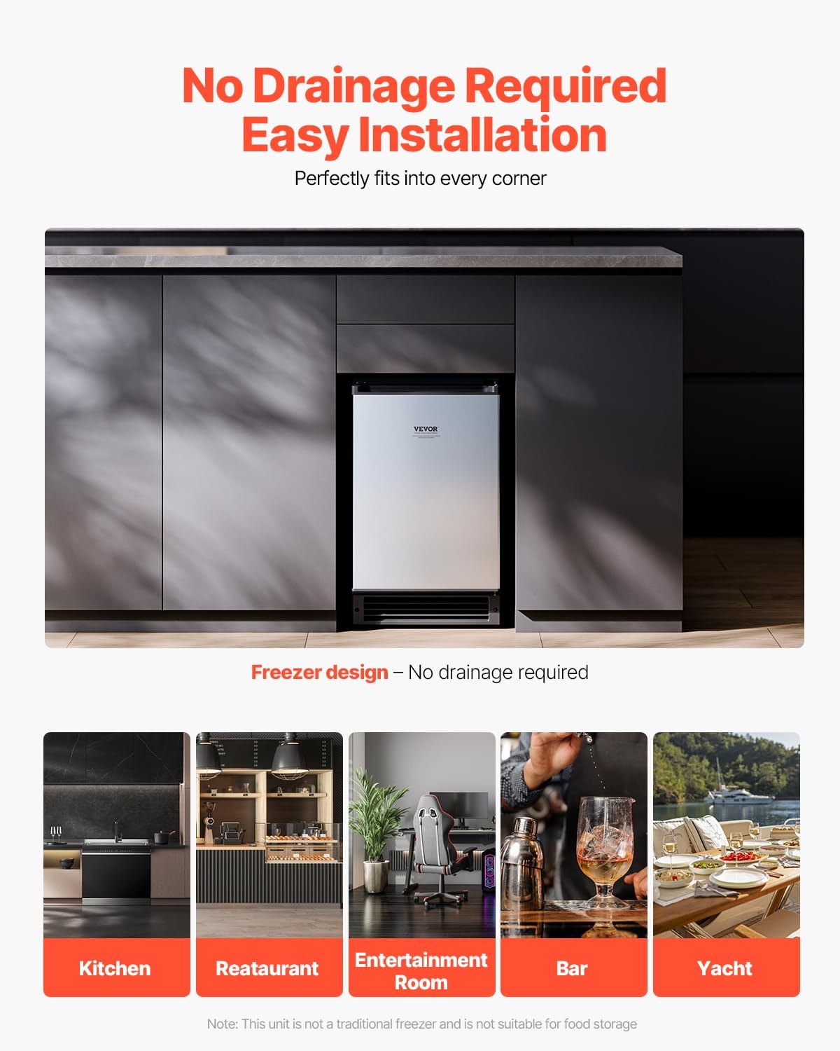 image:imageVEVOR Undercounter Builtin Ice Maker 15 LbsDay Under Counter Ice Maker Machine with Reversible Door Stainless Steel Freestanding Ice Maker for Commercial Home Kitchen No Drain RequiredCrescent Ice