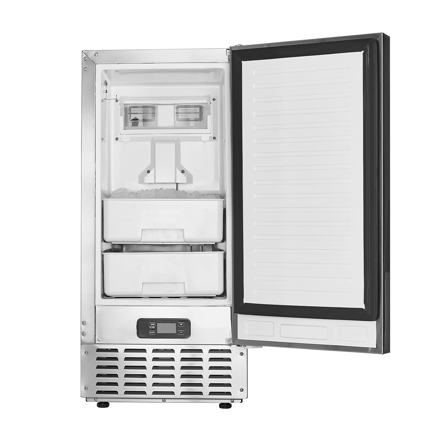 image:imageVEVOR Undercounter Builtin Ice Maker 15 LbsDay Under Counter Ice Maker Machine with Reversible Door Stainless Steel Freestanding Ice Maker for Commercial Home Kitchen No Drain RequiredNugget Ice with Drain