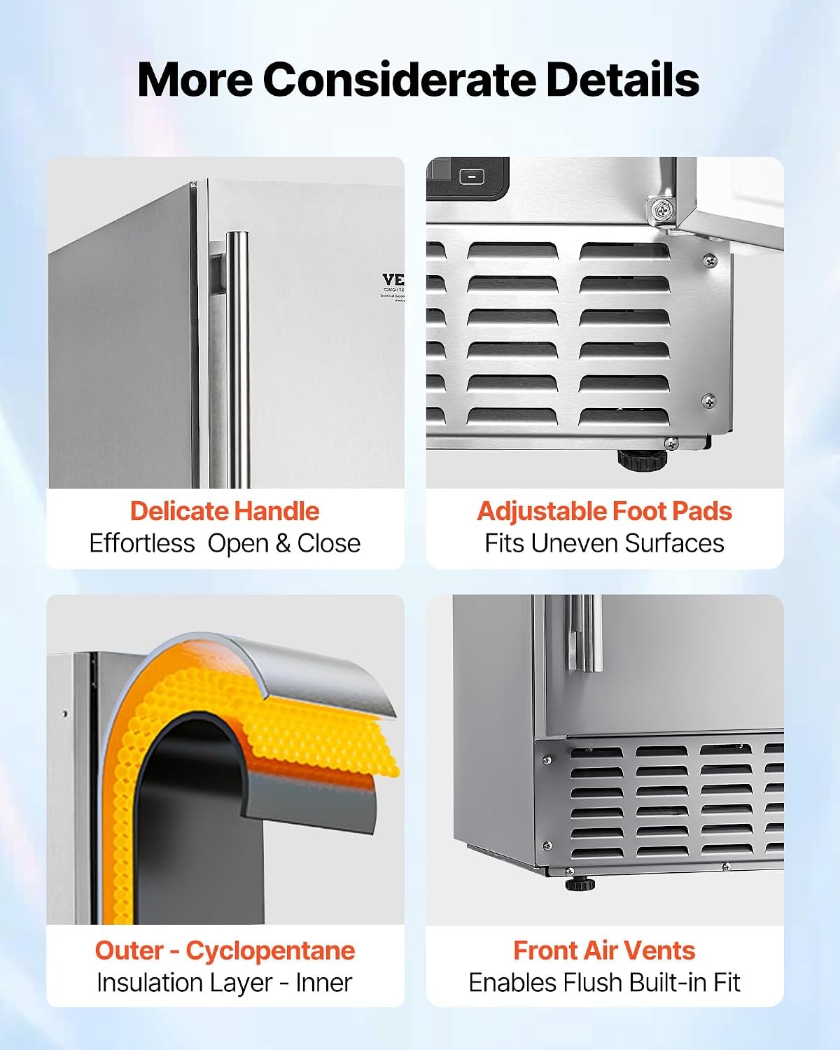 image:imageVEVOR Undercounter Builtin Ice Maker 66 LbsDay Under Counter Nugget Ice Maker Machine with Reversible Door Stainless Steel Freestanding Ice Maker for Commercial Home Kitchen Electric Drainage