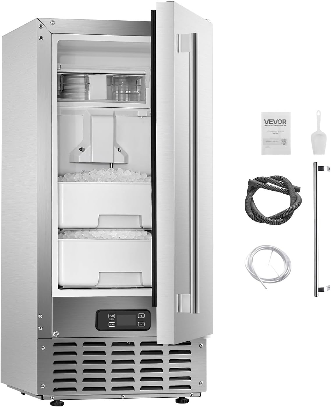 image:imageVEVOR Undercounter Builtin Ice Maker 66 LbsDay Under Counter Nugget Ice Maker Machine with Reversible Door Stainless Steel Freestanding Ice Maker for Commercial Home Kitchen Electric Drainage
