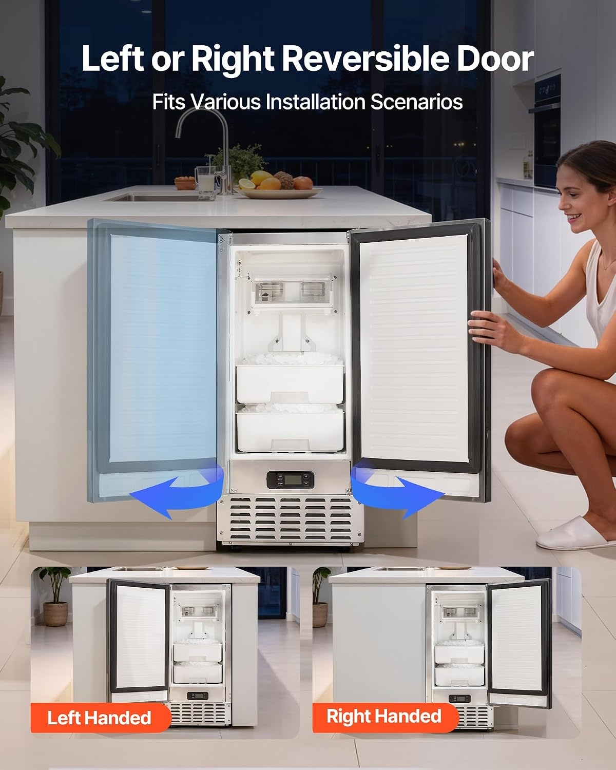 image:imageVEVOR Undercounter Builtin Ice Maker 66 LbsDay Under Counter Nugget Ice Maker Machine with Reversible Door Stainless Steel Freestanding Ice Maker for Commercial Home Kitchen Electric Drainage