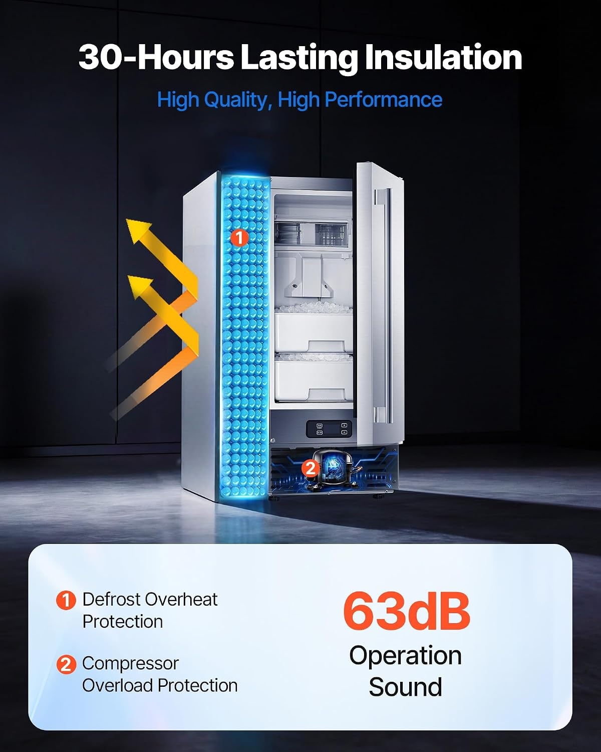 image:imageVEVOR Undercounter Builtin Ice Maker 66 LbsDay Under Counter Nugget Ice Maker Machine with Reversible Door Stainless Steel Freestanding Ice Maker for Commercial Home Kitchen Electric Drainage