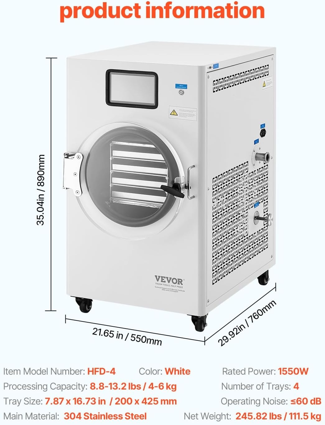 image:imageVEVOR Vacuum Freeze Dryer Machine 88132 LBSBatch Food Freeze Drying Machine with 4Layer Trays Vacuum Pump Adjustable Timer and Temperature Control for Fruits Vegetables Meat BlackWhite