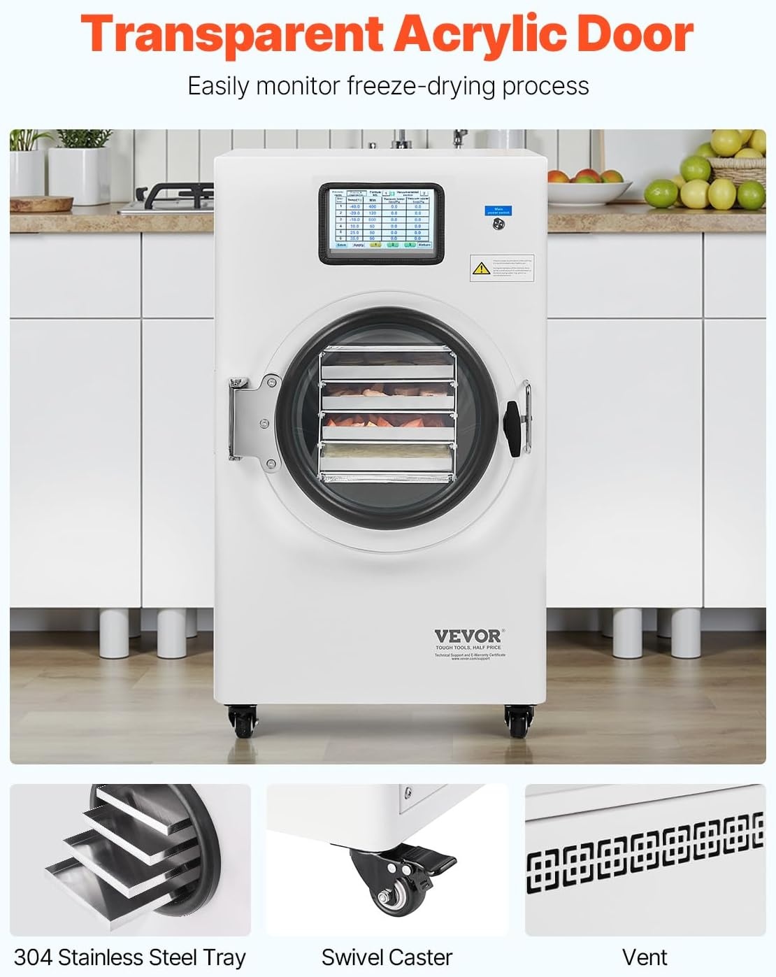 image:imageVEVOR Vacuum Freeze Dryer Machine 88132 LBSBatch Food Freeze Drying Machine with 4Layer Trays Vacuum Pump Adjustable Timer and Temperature Control for Fruits Vegetables Meat BlackWhite