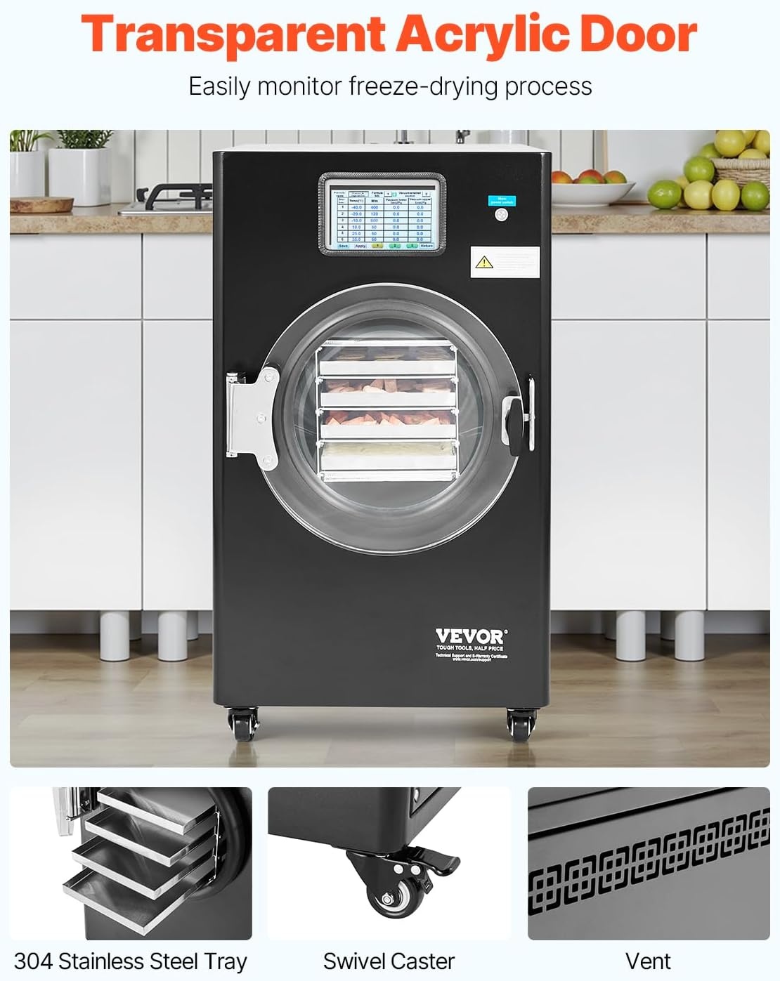 image:imageVEVOR Vacuum Freeze Dryer Machine 88132 LBSBatch Food Freeze Drying Machine with 4Layer Trays Vacuum Pump Adjustable Timer and Temperature Control for Fruits Vegetables Meat BlackBlack