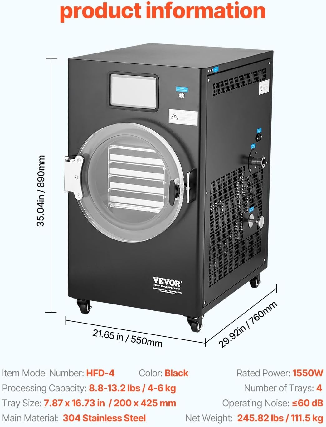 image:imageVEVOR Vacuum Freeze Dryer Machine 88132 LBSBatch Food Freeze Drying Machine with 4Layer Trays Vacuum Pump Adjustable Timer and Temperature Control for Fruits Vegetables Meat BlackBlack
