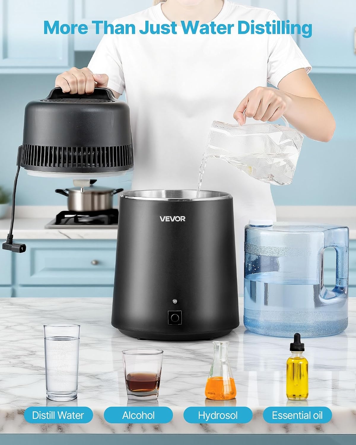 image:imageVEVOR Water Distiller 6L 16 Gallon Countertop Water Distiller for Home 900W Distilled Water Maker with BPAFree Plastic Container 304 Stainless Steel Interior Distilling for Drinking WaterBlack