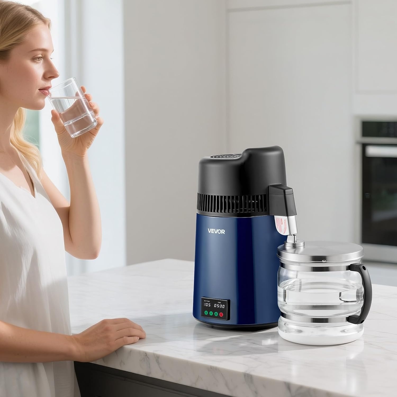 image:imageVEVOR Water Distiller 6L 16 Gallon Countertop Water Distiller for Home 900W Distilled Water Maker with BPAFree Plastic Container 304 Stainless Steel Interior Distilling for Drinking WaterDark Blue