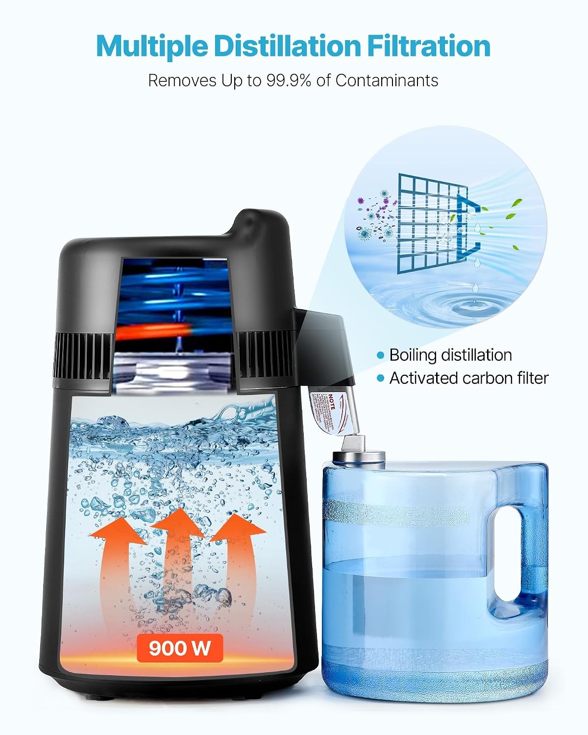 image:imageVEVOR Water Distiller 6L 16 Gallon Countertop Water Distiller for Home 900W Distilled Water Maker with BPAFree Plastic Container 304 Stainless Steel Interior Distilling for Drinking WaterBlack