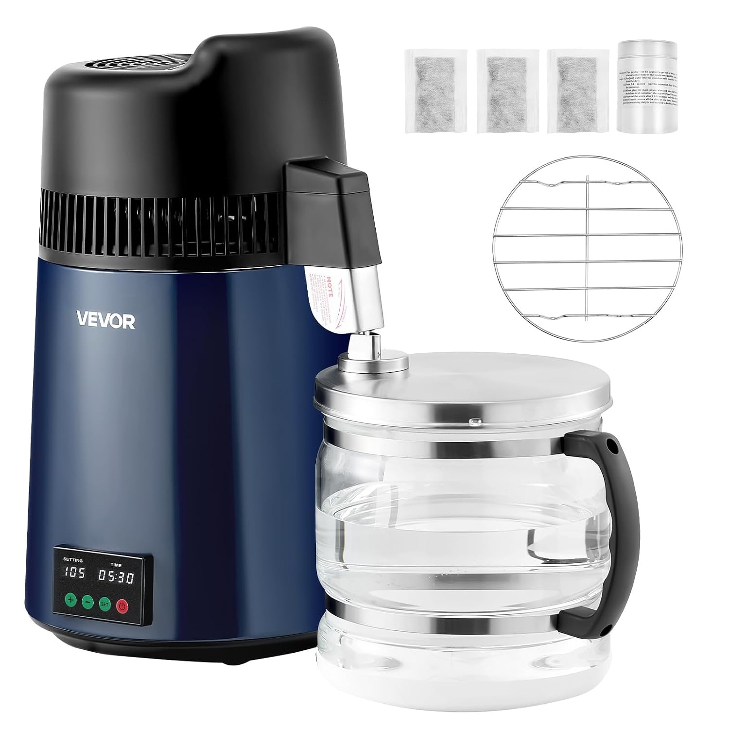 image:imageVEVOR Water Distiller 6L 16 Gallon Countertop Water Distiller for Home 900W Distilled Water Maker with BPAFree Plastic Container 304 Stainless Steel Interior Distilling for Drinking WaterDark Blue