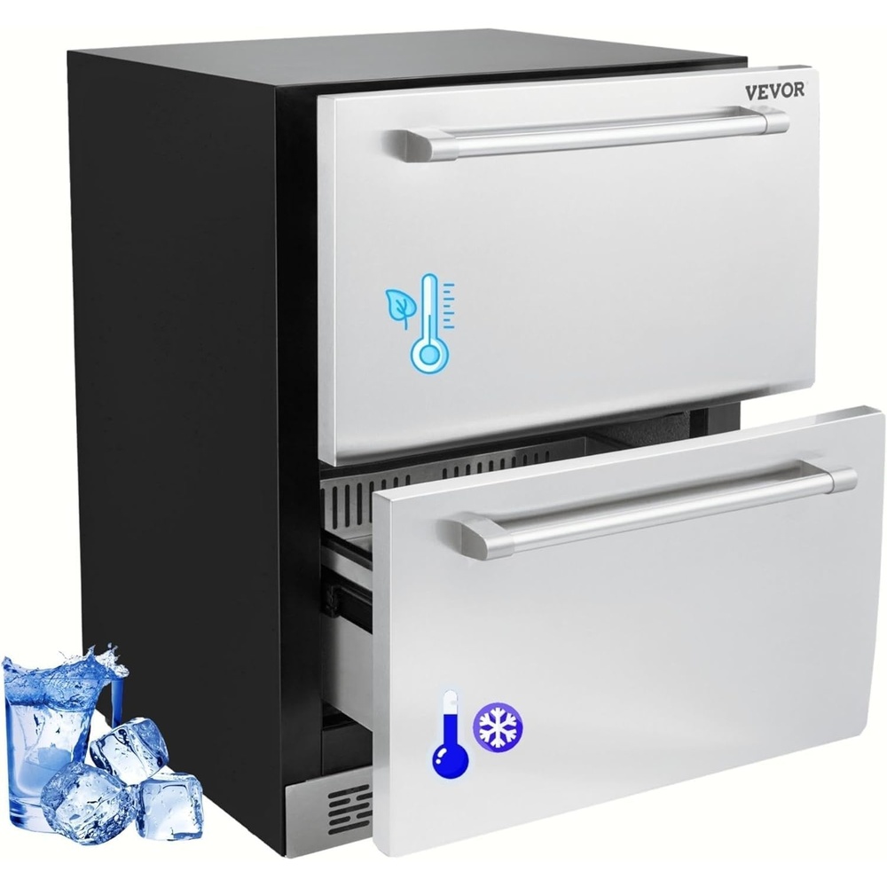 image:imageVEVOR 24Inch Outdoor Beverage Refrigerator 150 QT Builtin Drink Fridge 056 kWhDay EnergyEfficient Cooler with 304 Stainless Steel Door Holds 180 Cans for Outdoor Kitchen Home Bar PatioSilver