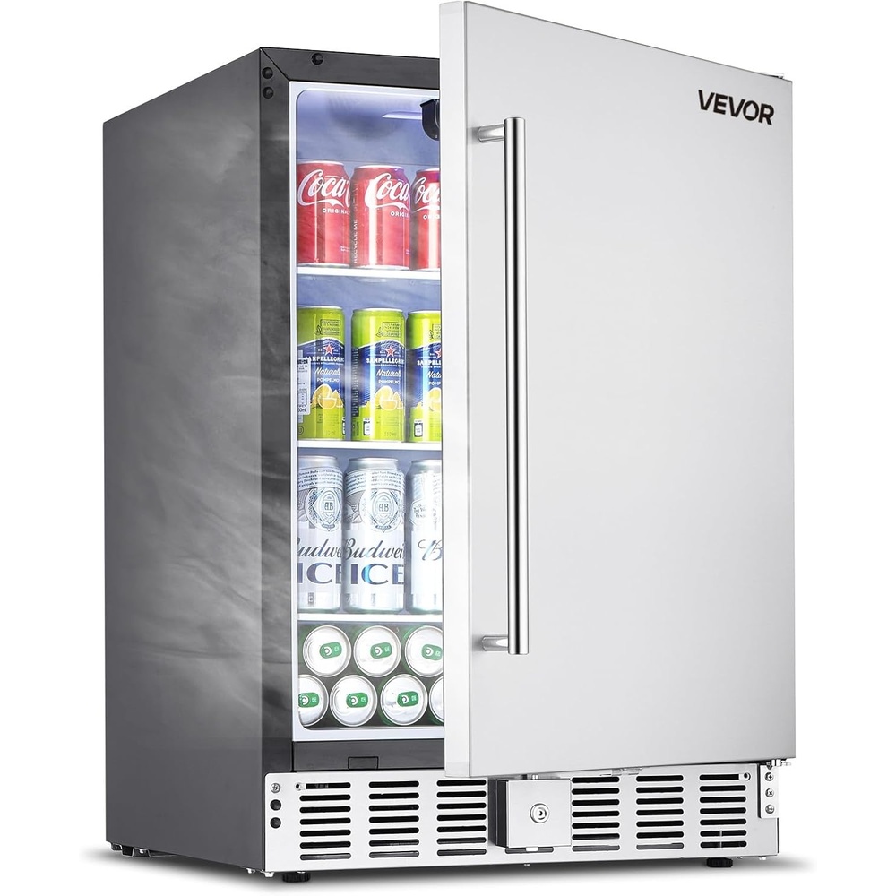 image:imageVEVOR 24Inch Outdoor Beverage Refrigerator 150 QT Builtin Drink Fridge 056 kWhDay EnergyEfficient Cooler with 304 Stainless Steel Door Holds 180 Cans for Outdoor Kitchen Home Bar PatioBlack