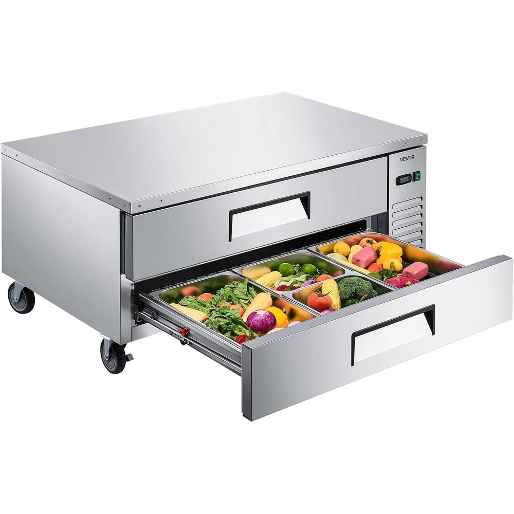 image:imageVEVOR 48W Commercial Refrigerator 125 Cu Ft Sandwich Prep Refrigerated Table Mega Top Food Prep Fridge with 18 Pans and Cutting Board Stainless Steel Salad Prep Cooler for Restaurant Food Truck52 W Chief Base With 2 Drawers
