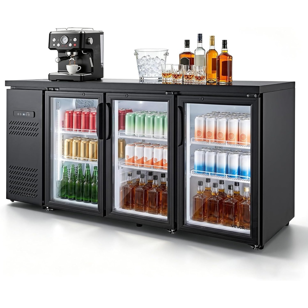 image:imageVEVOR Back Bar Cooler 196 Cu Ft Counter Height Beverage Refrigerator Commercial Bar Display Fridge w 3 Glass Doors LED Lighting Fan Cooling Beer Wine Cooler for Pub Merchandiser Store