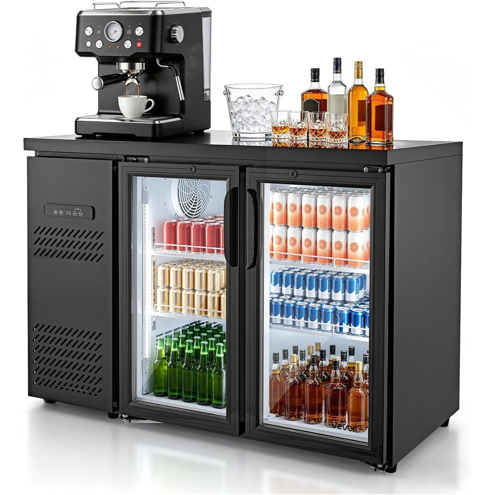 image:imageVEVOR Back Bar Cooler 74 Cu Ft Commercial Beverage Refrigerator Under Counter Bar Fridge with 2 Glass Doors LED Lighting Shelves LowE Glass Display Cooler for Beer Soda Wine Drinks47 x 25 x 37 in