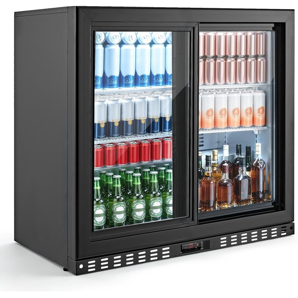 image:imageVEVOR Back Bar Cooler 74 Cu Ft Commercial Beverage Refrigerator Under Counter Bar Fridge with 2 Sliding Doors LED Lighting Adjustable Shelves LowE Glass Display Cooler for Beer Wine Drink