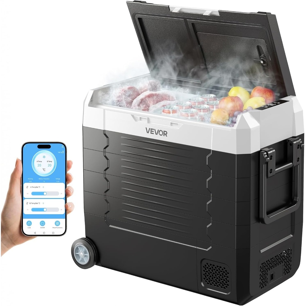 image:imageVEVOR Car Refrigerator DC 1224V AC100240V Compressor Electric Cooler 4F to 68F Truck Refrigerator with APP Control Wheels amp Dual Zone 58 QT Cars Cooler for RVs Boats Camping Fishing58QT