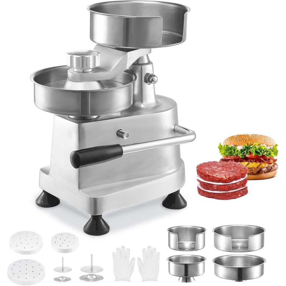 image:imageVEVOR Commercial Burger Patty Maker 150mm6inch Hamburger Beef Patty Maker Heavy Duty FoodGrade Stainless Steel Bowl Burger Press Machine Kitchen Meat Forming Processor with 1000 Pcs Patty Papers4inch5inch6inch