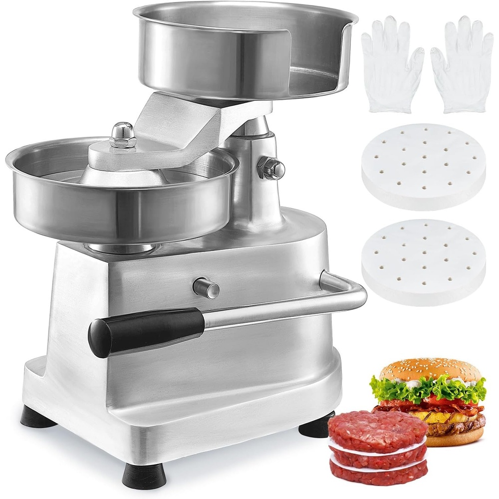 image:imageVEVOR Commercial Burger Patty Maker 150mm6inch Hamburger Beef Patty Maker Heavy Duty FoodGrade Stainless Steel Bowl Burger Press Machine Kitchen Meat Forming Processor with 1000 Pcs Patty Papers6 inch