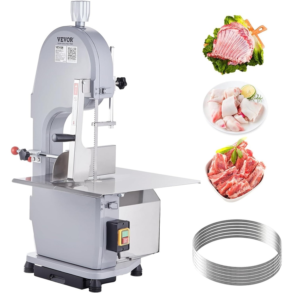 image:imageVEVOR Commercial Electric Meat Bandsaw 1100W Bone Sawing Machine with 124 x 181 Workbench 043 Cutting Thickness 7 Extra Replacement Blades for Cutting Bone Frozen Meat Pork Beef amp RibsCountertop 1100W