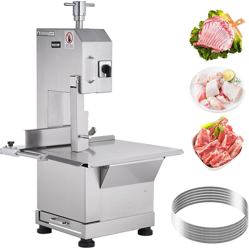 image:imageVEVOR Commercial Electric Meat Bandsaw 1100W Bone Sawing Machine with 124 x 181 Workbench 043 Cutting Thickness 7 Extra Replacement Blades for Cutting Bone Frozen Meat Pork Beef amp RibsCountertop 2200W